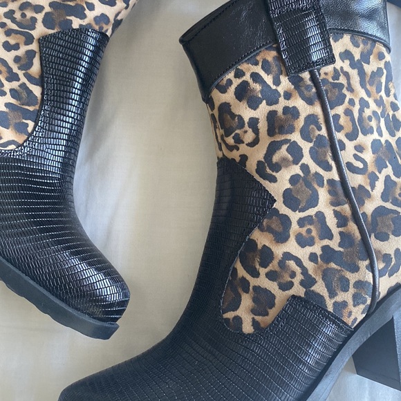 NWT Alberto Zago Leather & Cheetah Print Western Booties - Picture 2 of 3